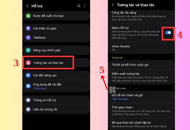 Trong menu hỗ trợ, chuyển sang chế độ bật (hiển thị nút màu xanh)